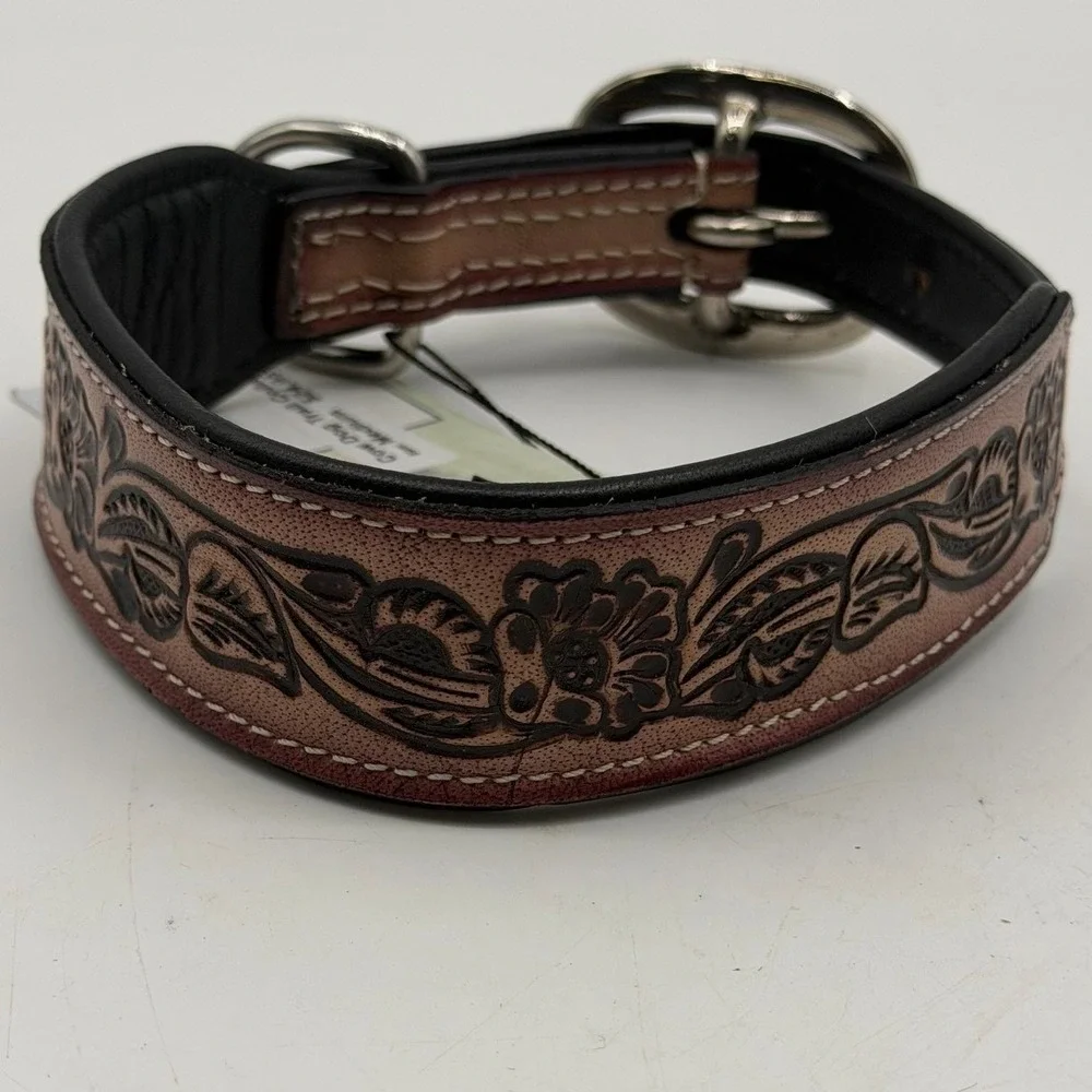 Myra Bag Tooled Leather Cow Dog Trail Collar Medium Padded Western NWT SZ Small